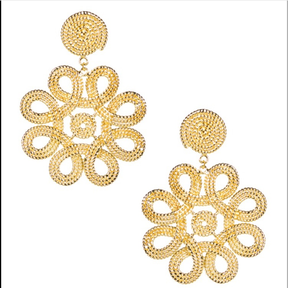 Gold large starburst Cameran earrings NWT, post